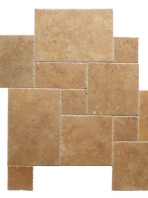 Noce Travertine Brushed and Chiseled Versailles Pattern Tile
