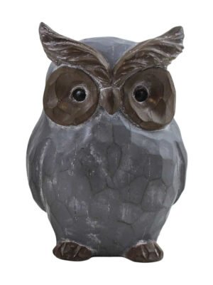 Grey Distressed Carved Owl