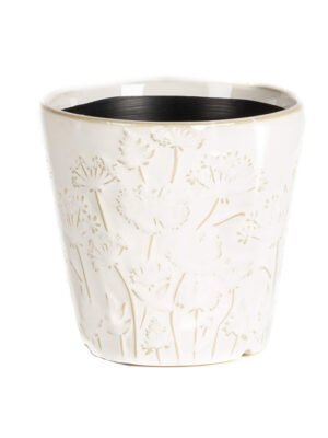 White Flower Emboss Pot 5.25In